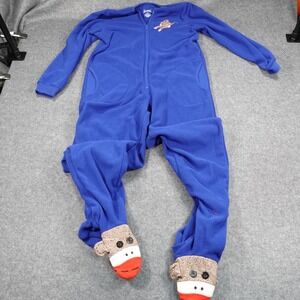 Nick & Nora Blue Fleece Sock Monkey Footed Onesie Pajamas Womens Small S